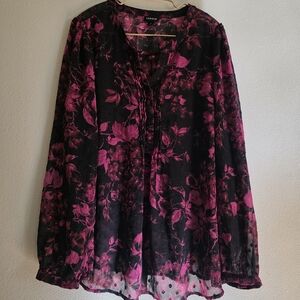 Floral Black and Pink Women's Top